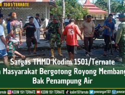 Satgas TMMD Kodim 1501/Ternate dan Masyarakat Gotong Royong Bangun Bak Penampung Air