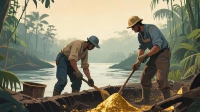 Ilustrasi Tambang emas. (Dok. Kreasi Dola AI)