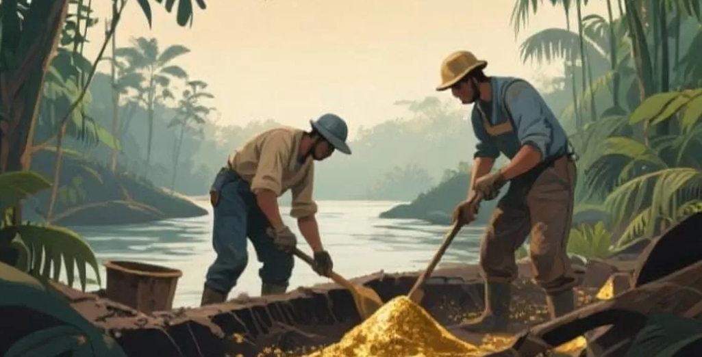 Ilustrasi Tambang emas. (Dok. Kreasi Dola AI)