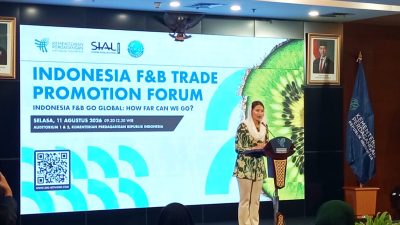 Wakil Menteri Perdagangan Dyah Roro Esti Widya Putri dalam acara "Indonesia F&B Trade Promotion Forum" di Auditorium Kemendag, Jakarta Pusat, Selasa (11/8/2026). Foto: Noval Nurhadi/TOPIKONLINE.CO.ID