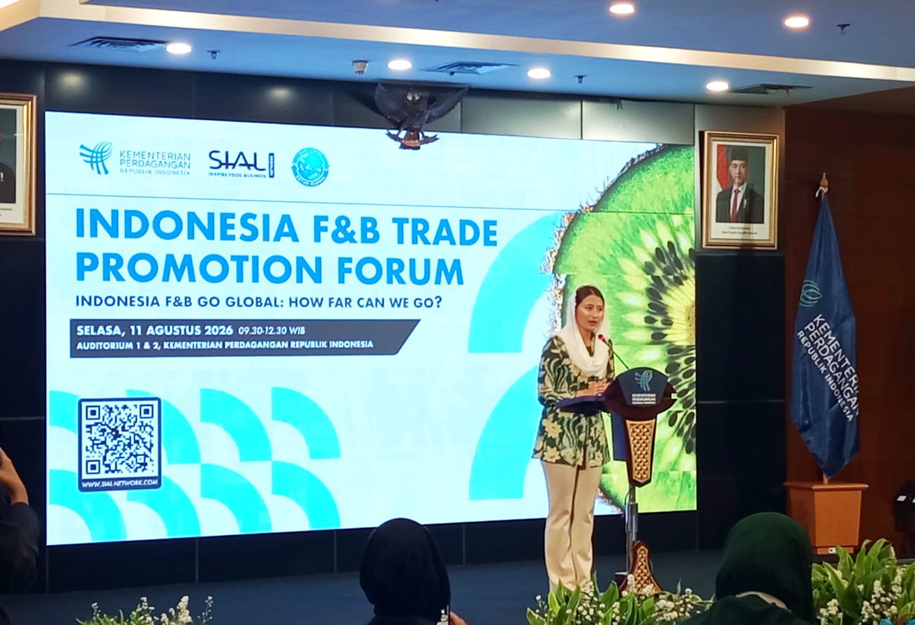 Wakil Menteri Perdagangan Dyah Roro Esti Widya Putri dalam acara "Indonesia F&B Trade Promotion Forum" di Auditorium Kemendag, Jakarta Pusat, Selasa (11/8/2026). Foto: Noval Nurhadi/TOPIKONLINE.CO.ID